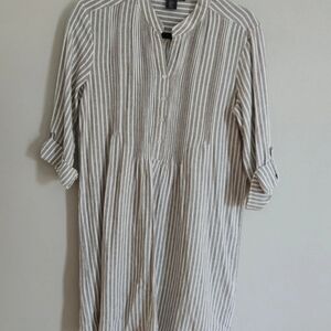 Tahari striped linen button-up tunic shirt dress Size XS resort vacation
